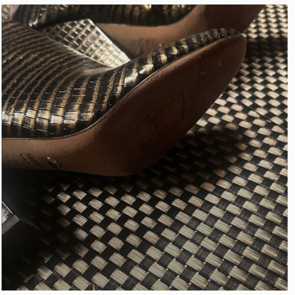 Sergio Rossi Black/Gold Textured Block Heeled Boots (3*) - Picture 7 of 7